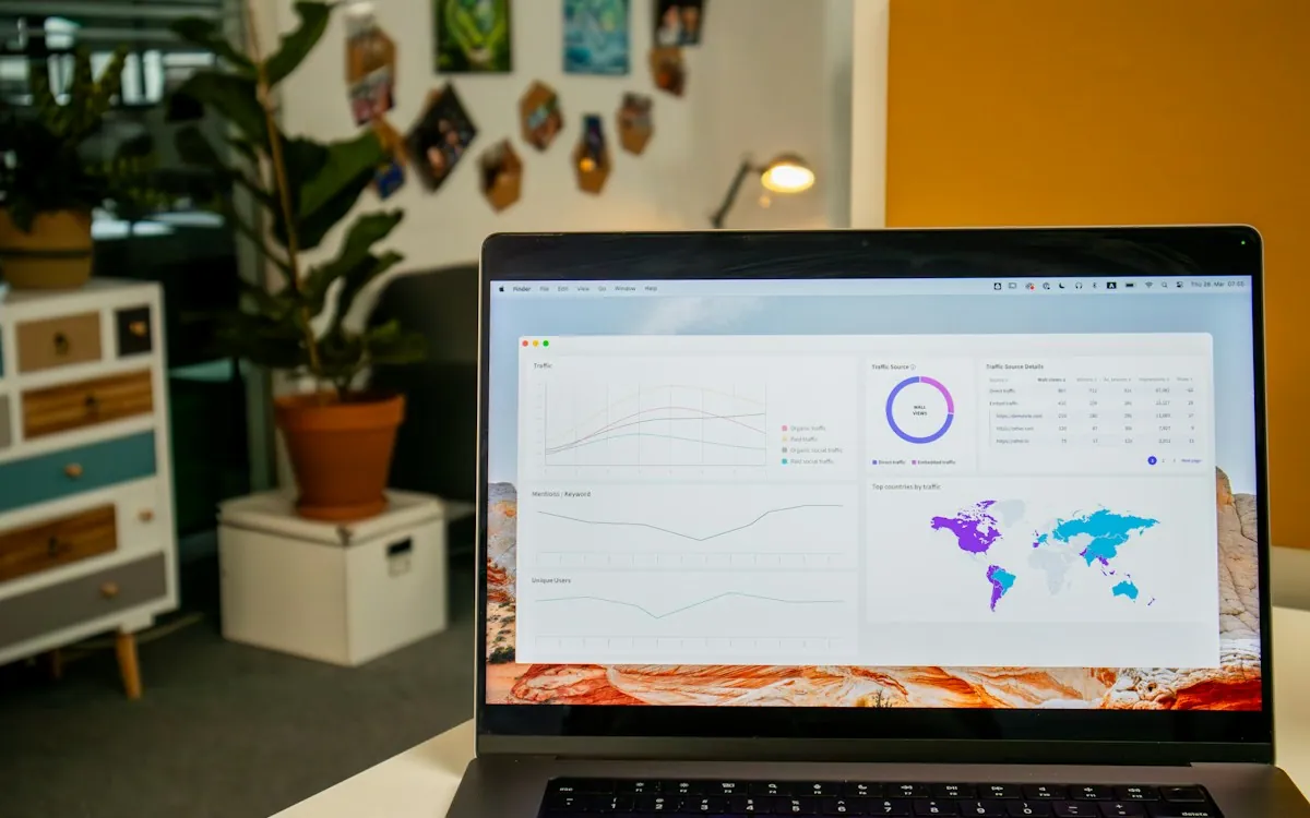 Learning analytics dashboard with charts on a laptop screen
