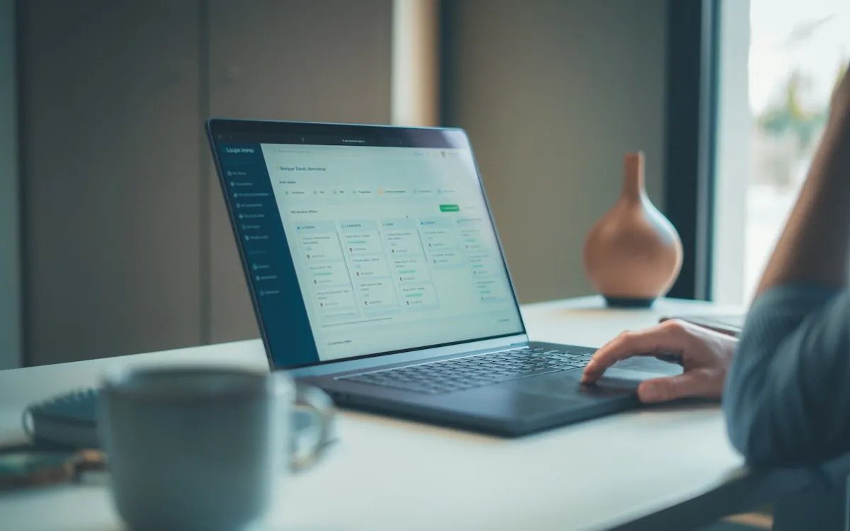 LMS administration dashboard open on a laptop