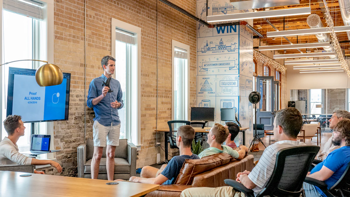 Sales team in an onboarding training session